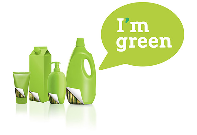 Embalagens verdes, com o selo "I'm Green"